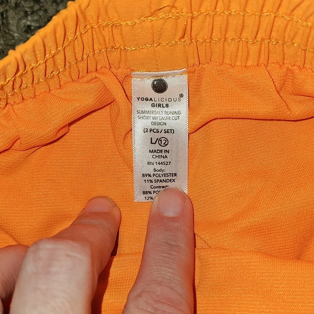 Yogalicious Nwots Girls Youth Brifht Orange Shorts With Liner. Sz Lg/12